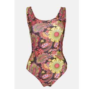 NWT Nicole Miller Studio 1Pcs Swimsuit W Scoop Back Meadow Floral Print